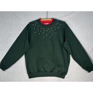 Country Store Women’s Crew‎ Neck Sweater Size L Christmas Evergreen Embellished